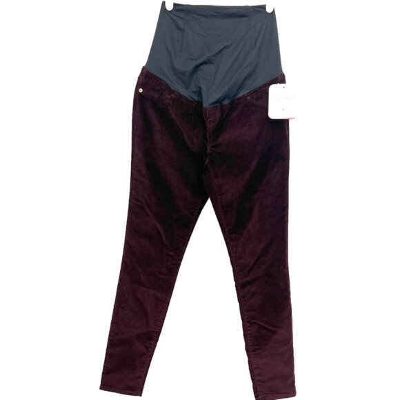 NEW Isabel Maternity Crossover Panel Wine Stretch Corduroy Pants Size 2/26R - Picture 1 of 12